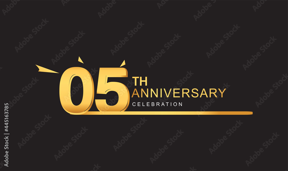 5th years anniversary logotype with single line golden and golden confetti for anniversary celebration.