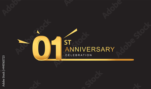 1st years anniversary logotype with single line golden and golden confetti for anniversary celebration.