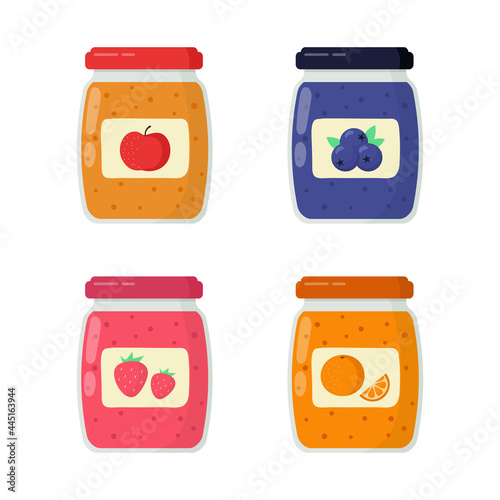 Set of jars of jam isolated on white background. Vector illustration