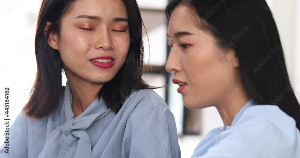 Asian businesswoman working and talking at home office. Asian businesswoman working and talking at home office.