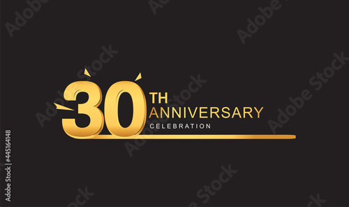 30th years anniversary logotype with single line golden and golden confetti for anniversary celebration.