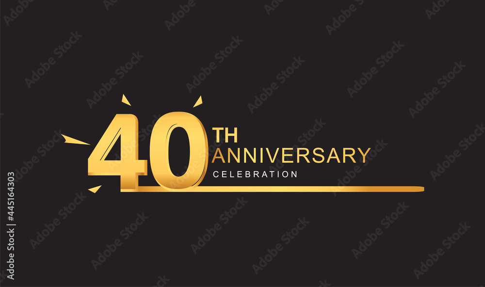 40th years anniversary logotype with single line golden and golden confetti for anniversary celebration.