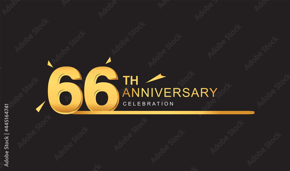 66th years anniversary logotype with single line golden and golden confetti for anniversary celebration.
