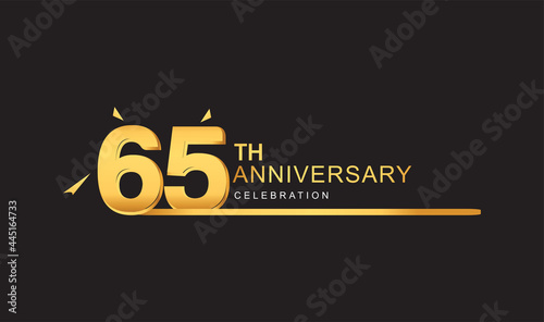 65th years anniversary logotype with single line golden and golden confetti for anniversary celebration.