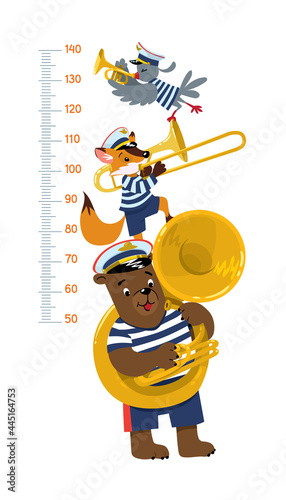 Brass band of animals. Meter wall or height chart