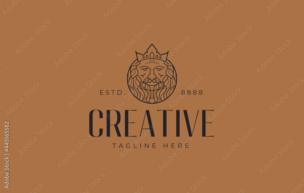 Obraz premium Father King Logo Design Template. Ancient King with Beard and Mustache Face. Symbol Icon Line Art Vector