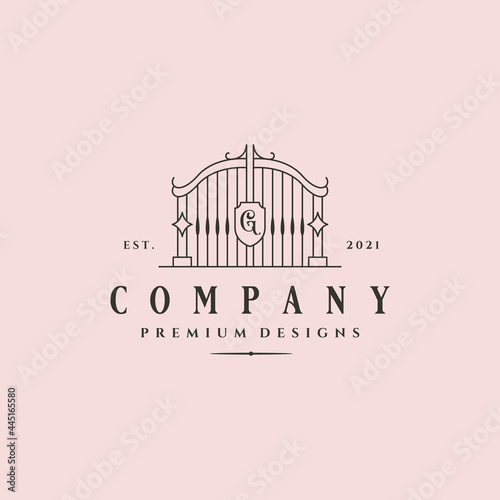 line art gate logo vector vintage illustration design, line art style