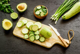 Green vegetables for vitamin salad. Raw vegetarian food