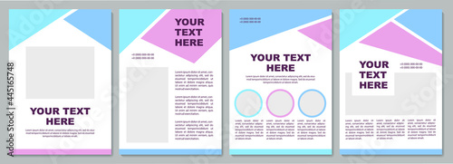 Blue and purple brochure template. Company info. Flyer, booklet, leaflet print, cover design with copy space. Your text here. Vector layouts for magazines, annual reports, advertising posters