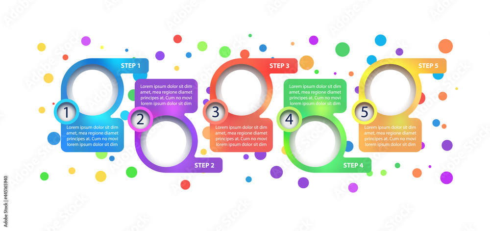 Fototapeta premium Multicolor corporate vector infographic template. Business presentation design elements with text space. Data visualization with 5 steps. Process timeline chart. Workflow layout with copyspace