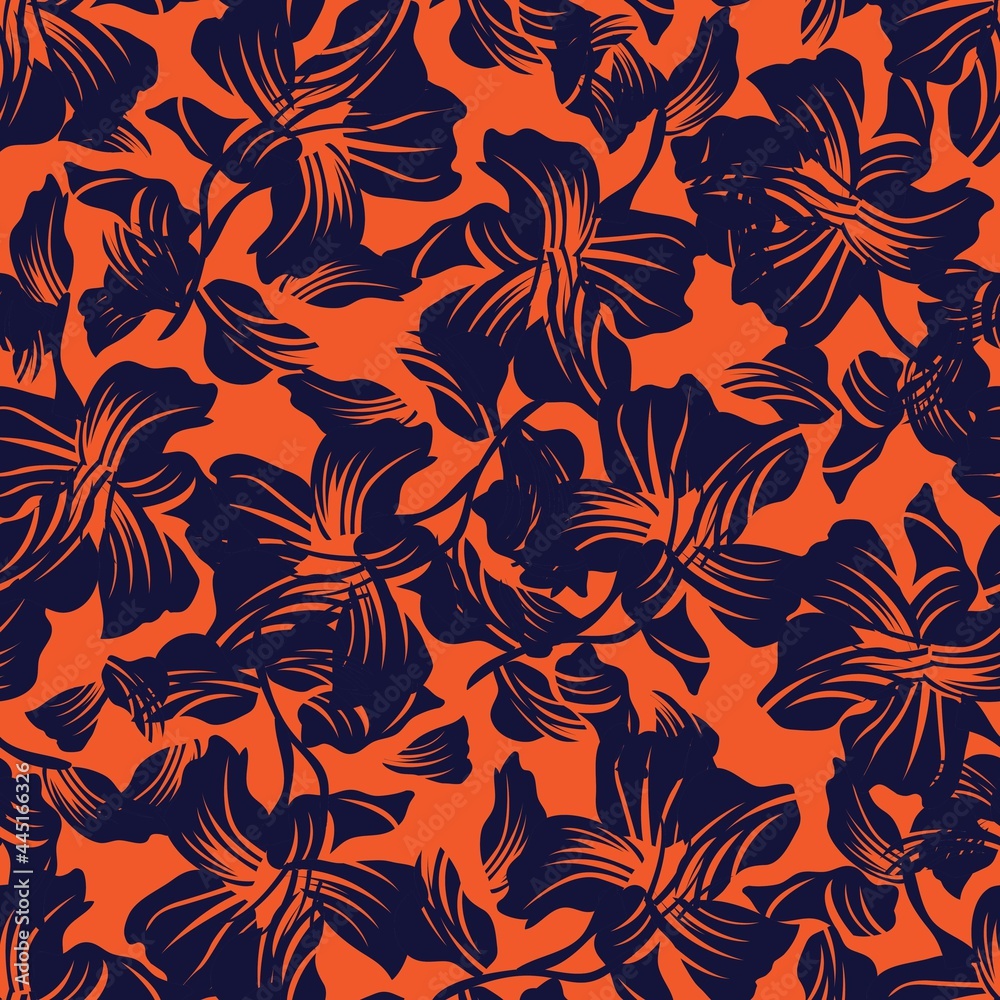 Orange Floral Seamless Pattern Background Orange Floral Seamless Pattern Background