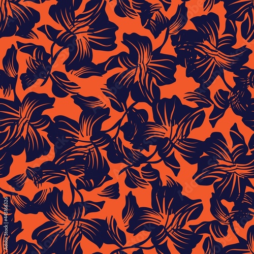 Orange Floral Seamless Pattern Background