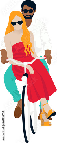 young couple riding a bicycle on a transparent background