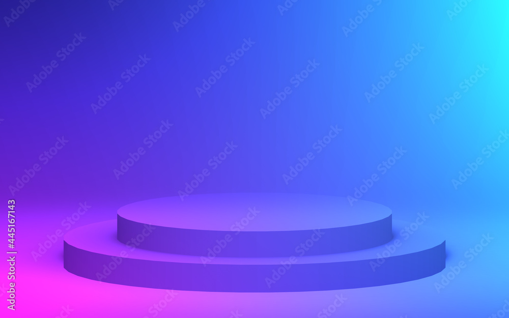 3d purple blue neon light cylinder podium minimal studio gradient dark colors background. Abstract 3d geometric shape object illustration render. Display for nightclub party and technology product. 3d purple blue neon light cylinder podium minimal studio gradient dark colors background. Abstract 3d geometric shape object illustration render. Display for nightclub party and technology product.