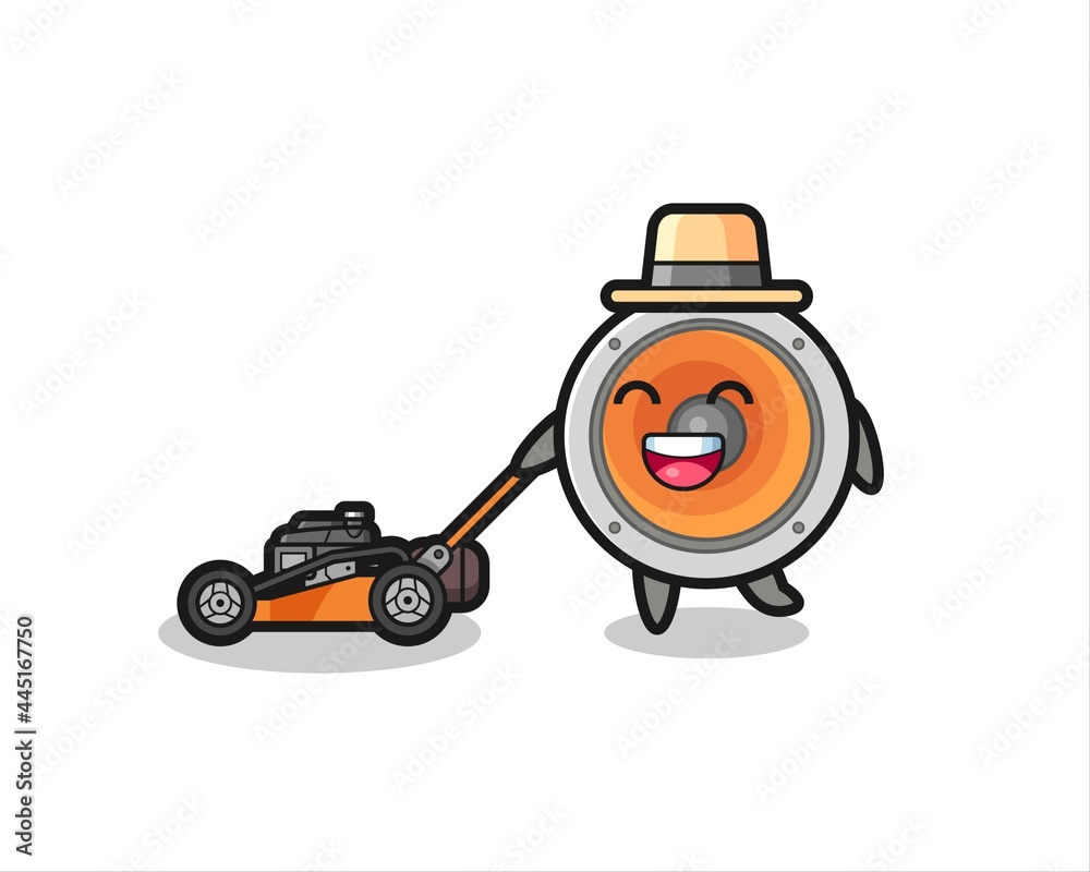 illustration of the loudspeaker character using lawn mower illustration of the loudspeaker character using lawn mower