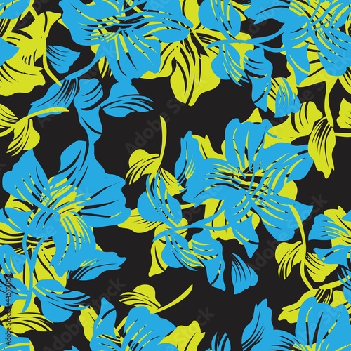 Blue Floral Seamless Pattern Background