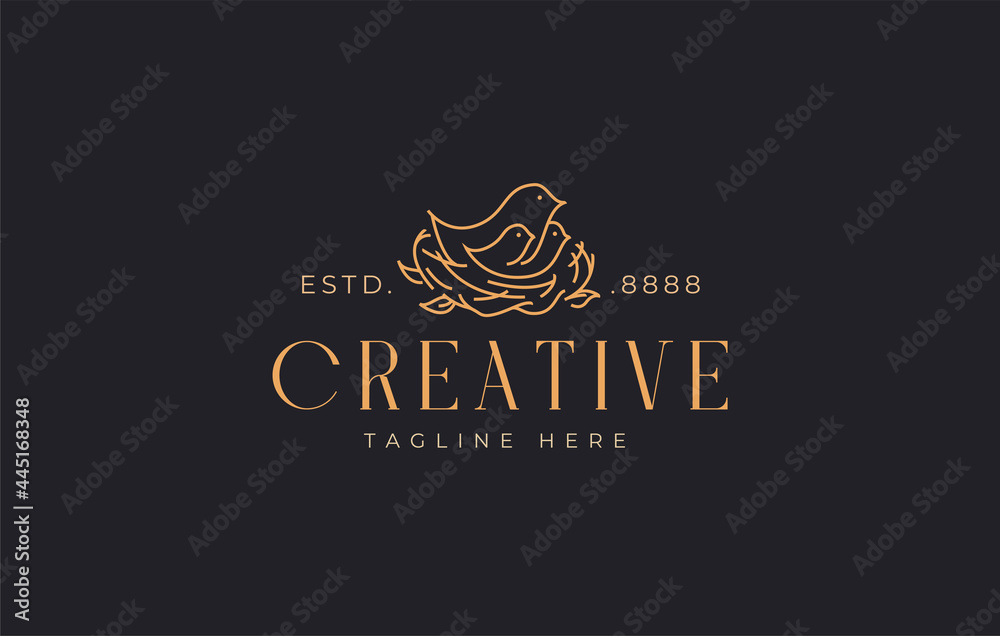 Birds Incubation Logo Design Template. Bird nest family Symbol Icon Line Art Vector Birds Incubation Logo Design Template. Bird nest family Symbol Icon Line Art Vector