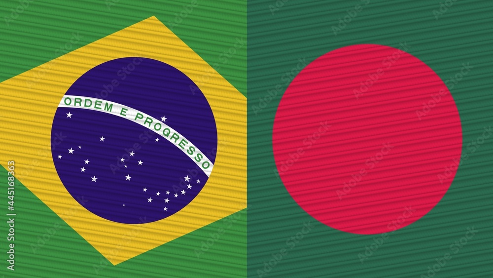 Fototapeta premium Bangladesh and Brazil Two Half Flags Together Fabric Texture Illustration