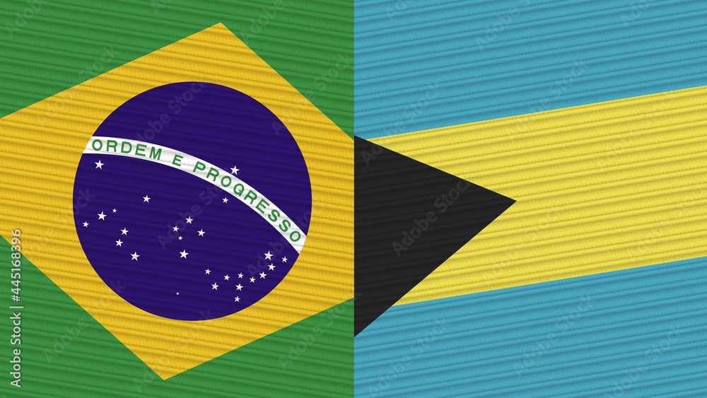 Obraz premium Bahamas and Brazil Two Half Flags Together Fabric Texture Illustration