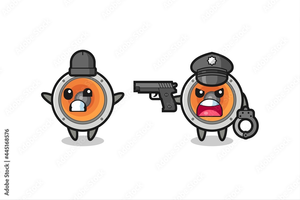 illustration of loudspeaker robber with hands up pose caught by police illustration of loudspeaker robber with hands up pose caught by police