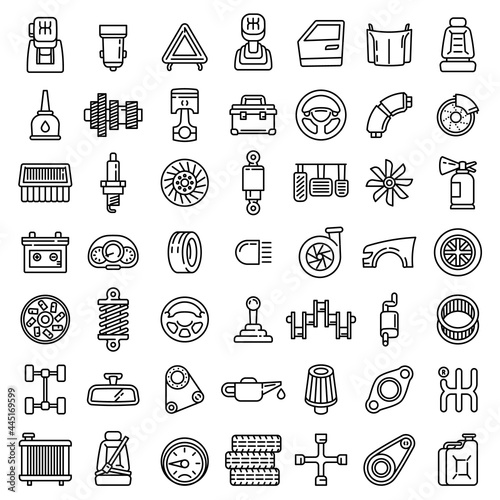 Car parts icons set. Outline set of car parts vector icons for web design isolated on white background