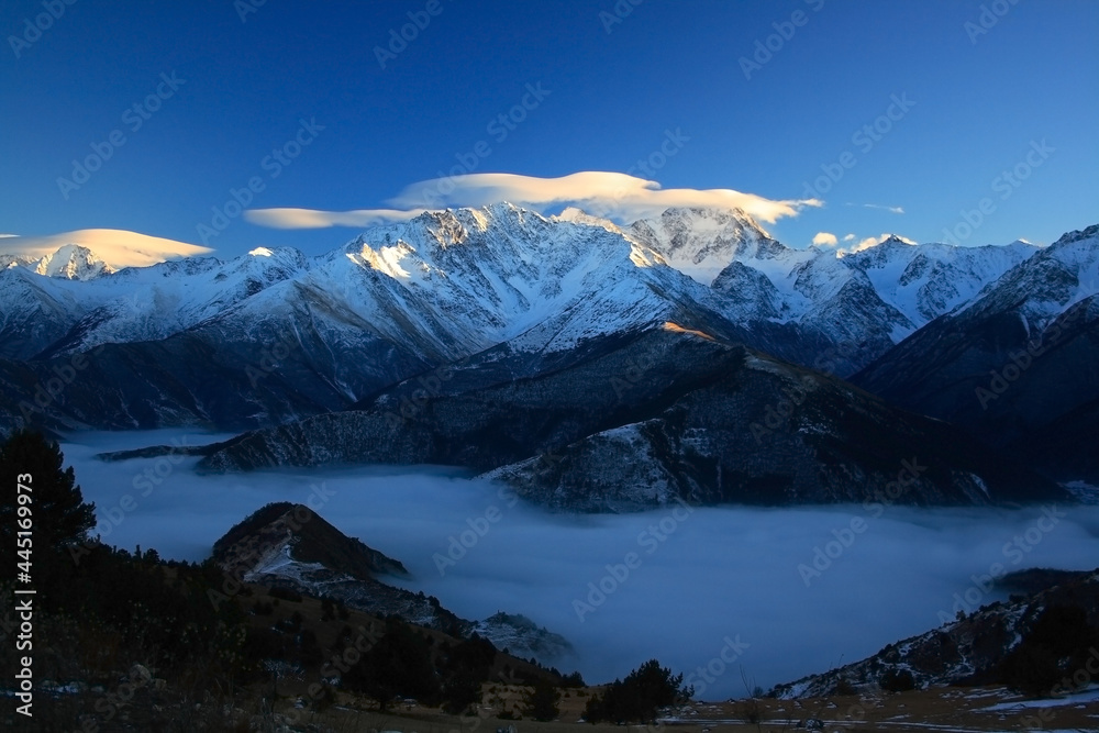 Caucasus, Ossetia. Alagir gorge. Tops of the Lateral Ridge.