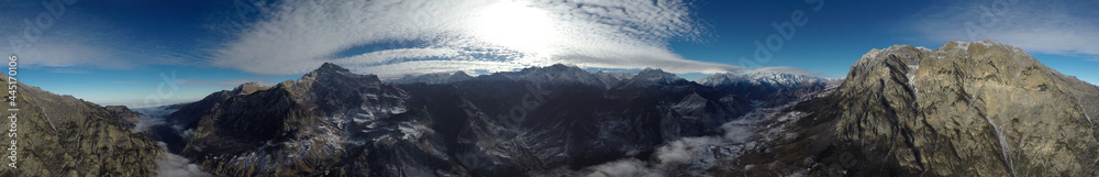 Caucasus, Ossetia. Alagir gorge. Panorama from under the Kion massif.