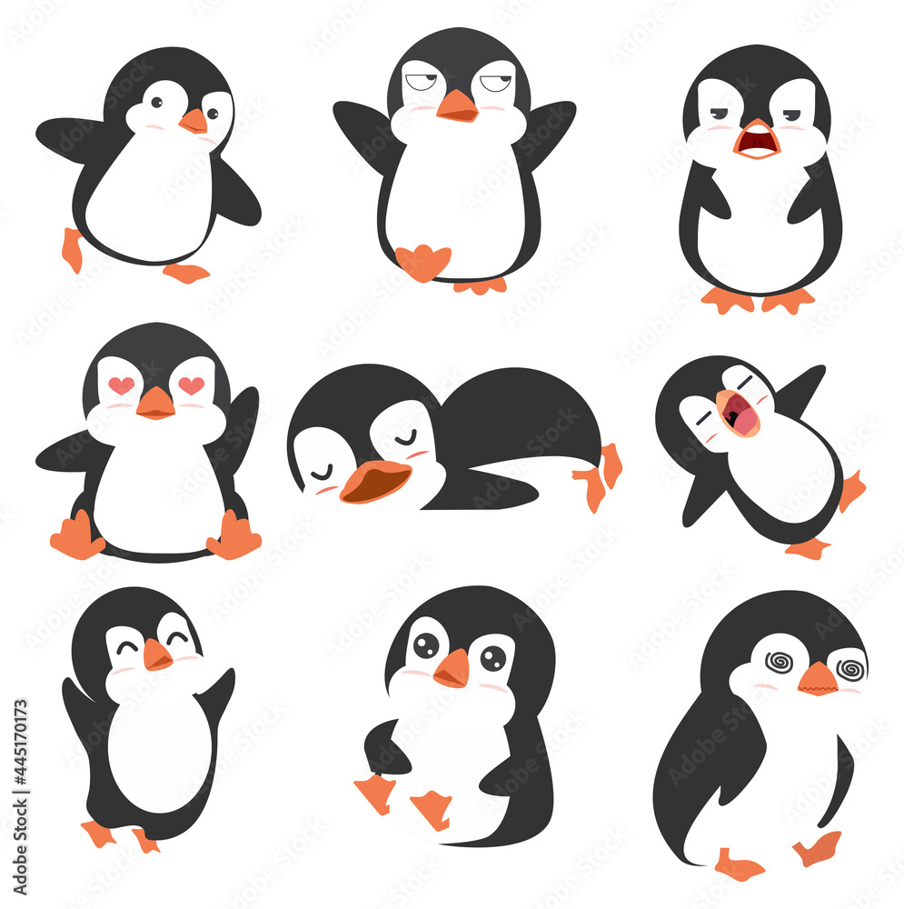 Obraz premium Cute little penguin isolated vector set