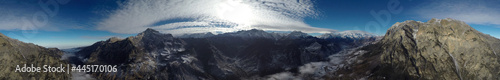 Caucasus, Ossetia. Alagir gorge. Panorama from under the Kion massif.