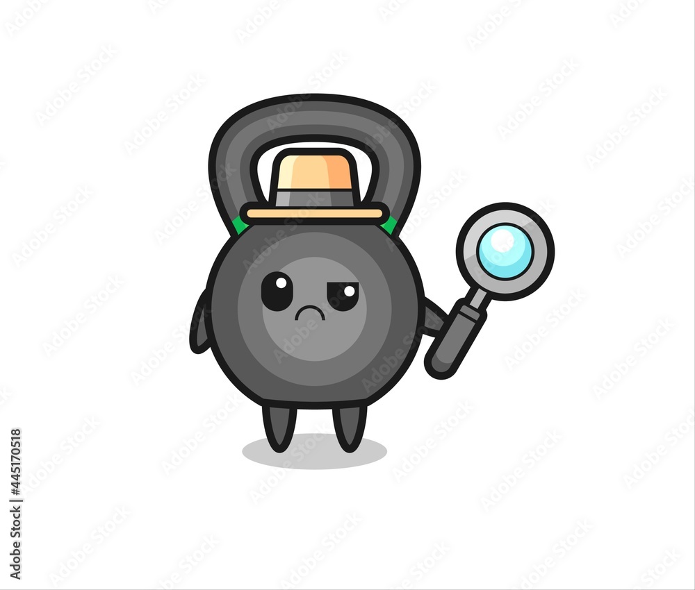 the mascot of cute kettleball as a detective
