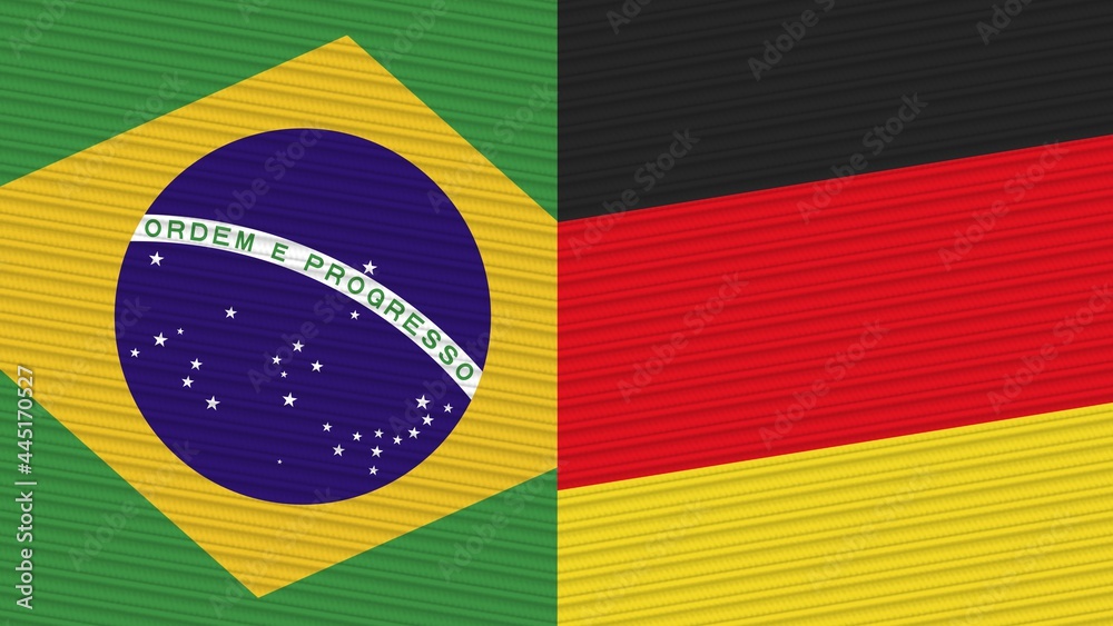 Fototapeta premium Germany and Brazil Two Half Flags Together Fabric Texture Illustration