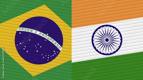 India and Brazil Two Half Flags Together Fabric Texture Illustration
