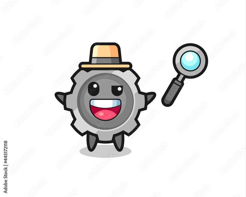 illustration of the gear mascot as a detective who manages to solve a case