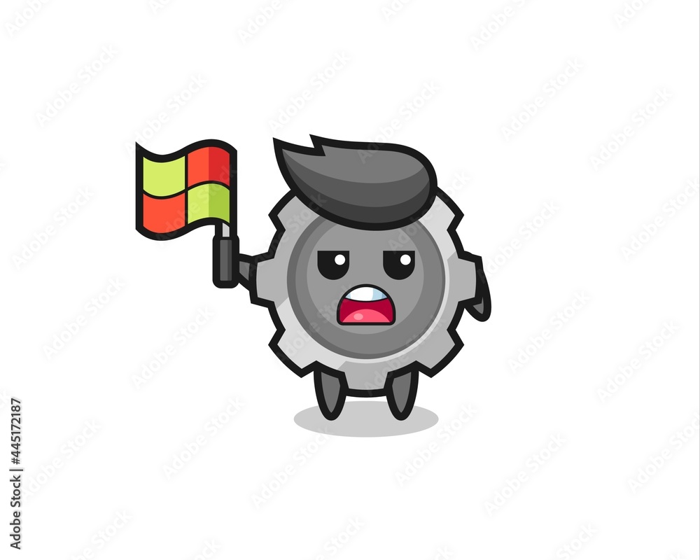 gear character as line judge putting the flag up