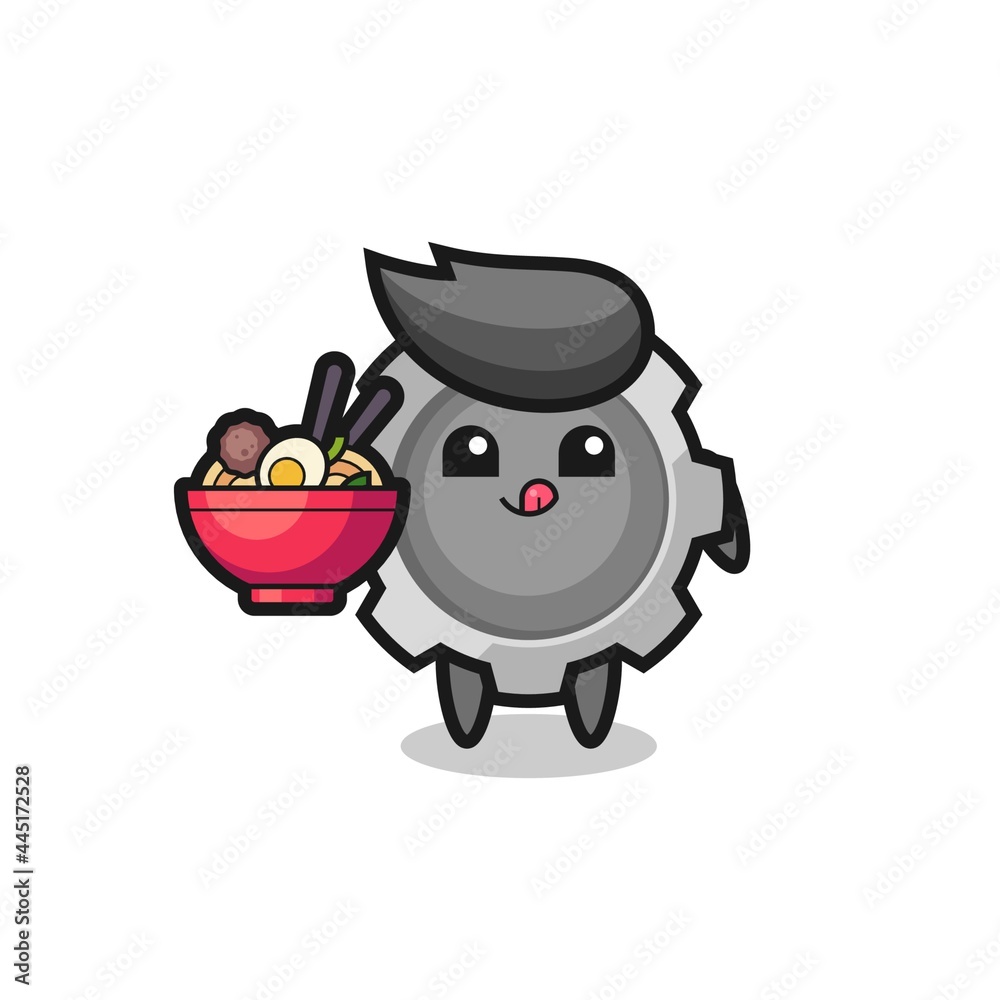 Fototapeta premium cute gear character eating noodles