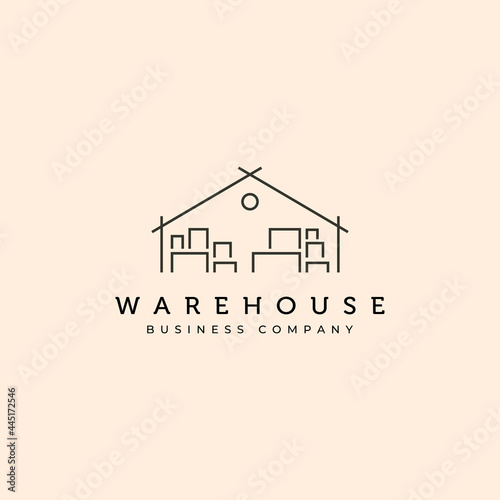 warehouse business storage logo vector symbol illustration design, line art warehouse logo design
