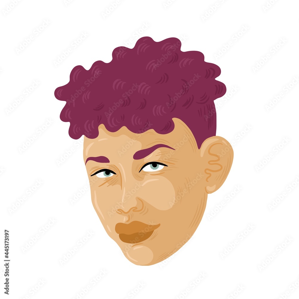 Man with brown skin and short purple hair. Man with brown skin and short purple hair.