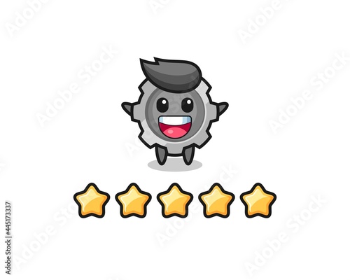 the illustration of customer best rating, gear cute character with 5 stars