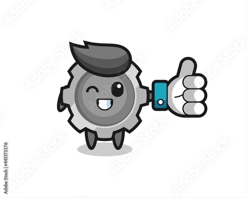 cute gear with social media thumbs up symbol