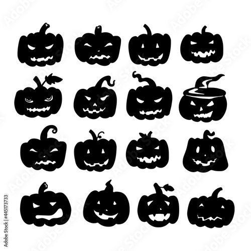 Halloween pumpkins with various expressions. Vector illustration