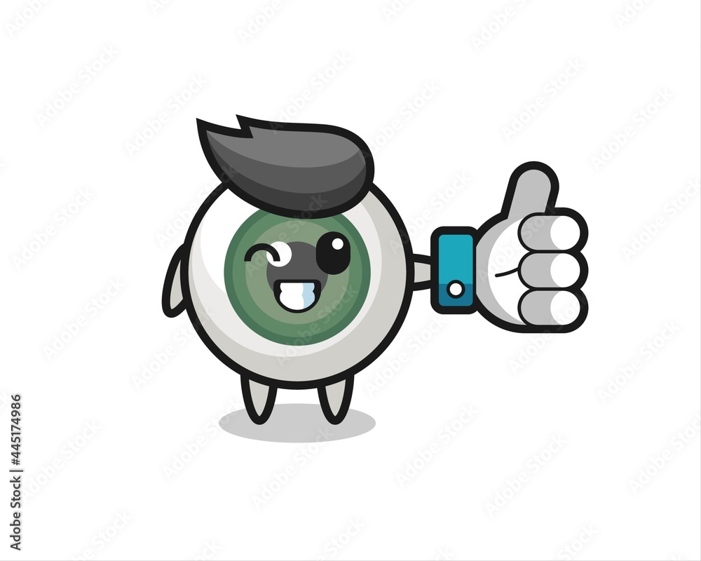 cute eyeball with social media thumbs up symbol