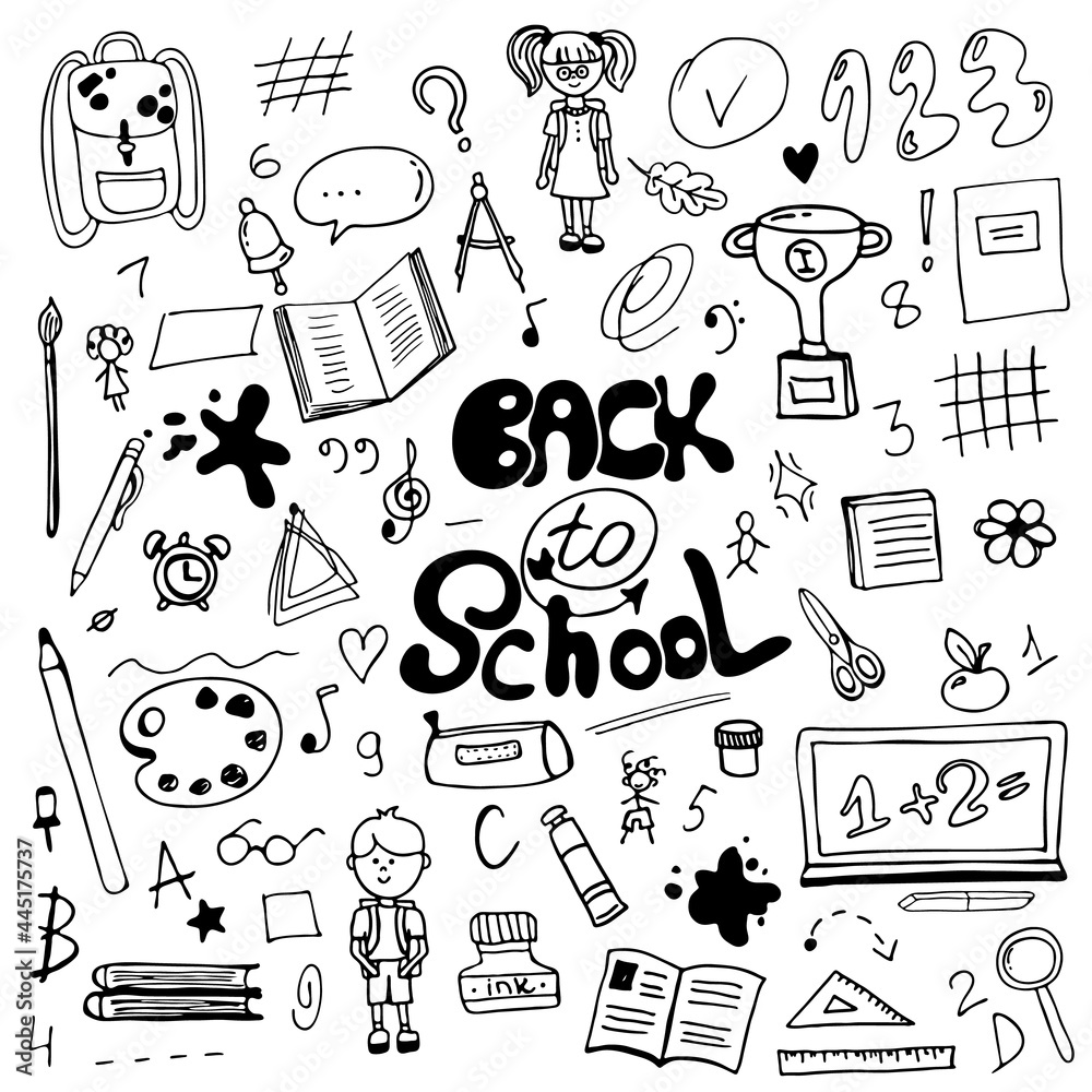 Doodle Elements Set - School. Hand-drawn elements for school. Back to school Doodle Elements Set - School. Hand-drawn elements for school. Back to school