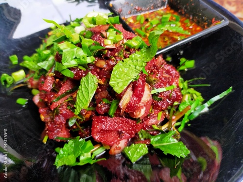 Raw beef salad isaan food call larb dip