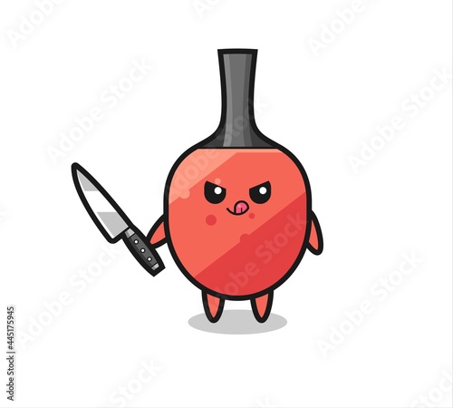 cute table tennis racket mascot as a psychopath holding a knife