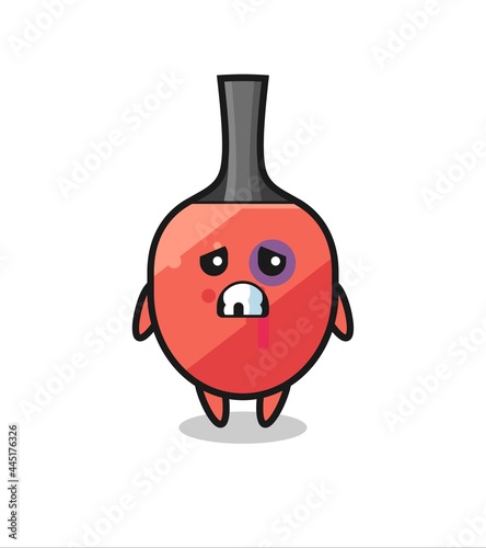 injured table tennis racket character with a bruised face