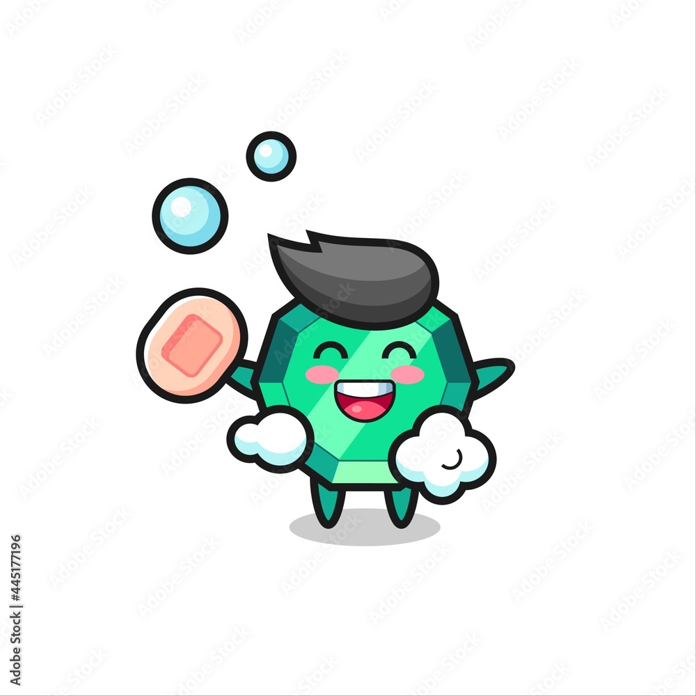emerald gemstone character is bathing while holding soap emerald gemstone character is bathing while holding soap