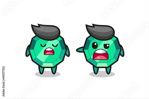 illustration of the argue between two cute emerald gemstone characters