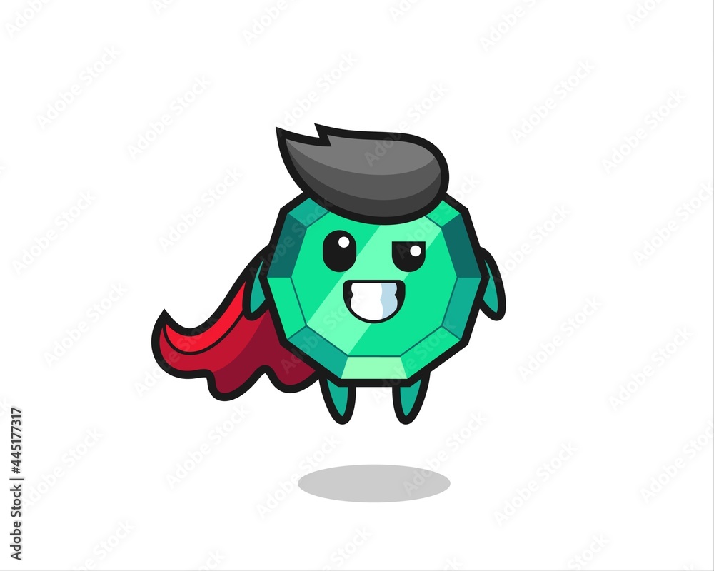 the cute emerald gemstone character as a flying superhero