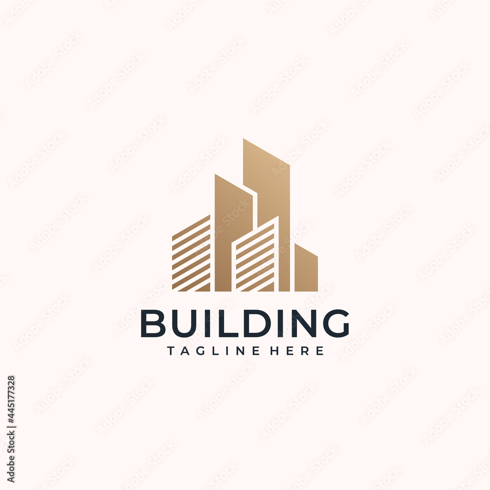 Golden luxury real estate building logo concept for property, realty, home. Logo can be used for icon, brand, identity, symbol, construction, architecture, house, creative, and business company