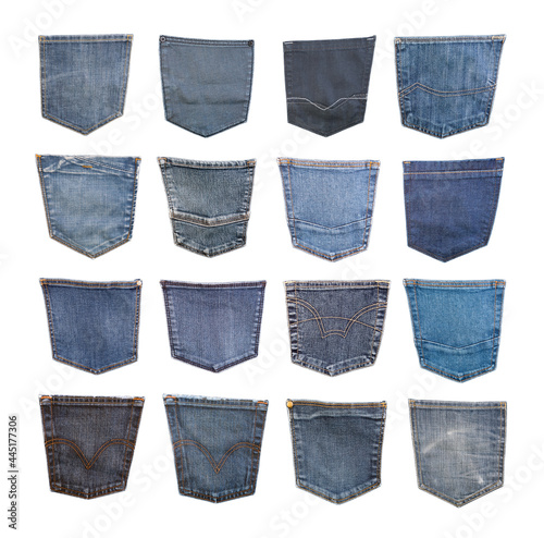 Back jeans pocket collection isolated on white background